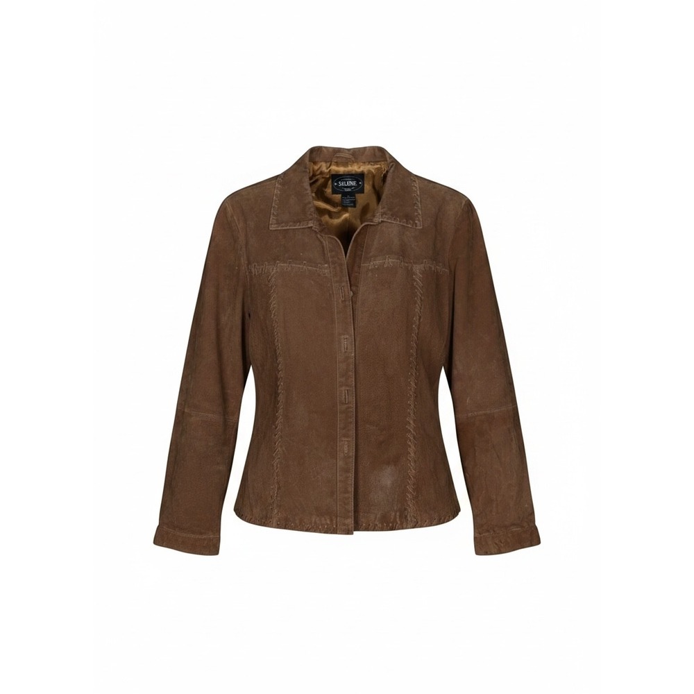 Selene Sport Brown Genuine Leather Whipstitch Western Jacket Womens Large L